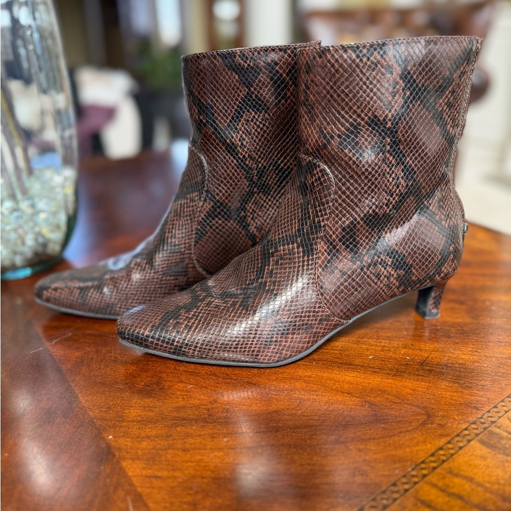 Brown Faux Snakeskin Ankle Boots